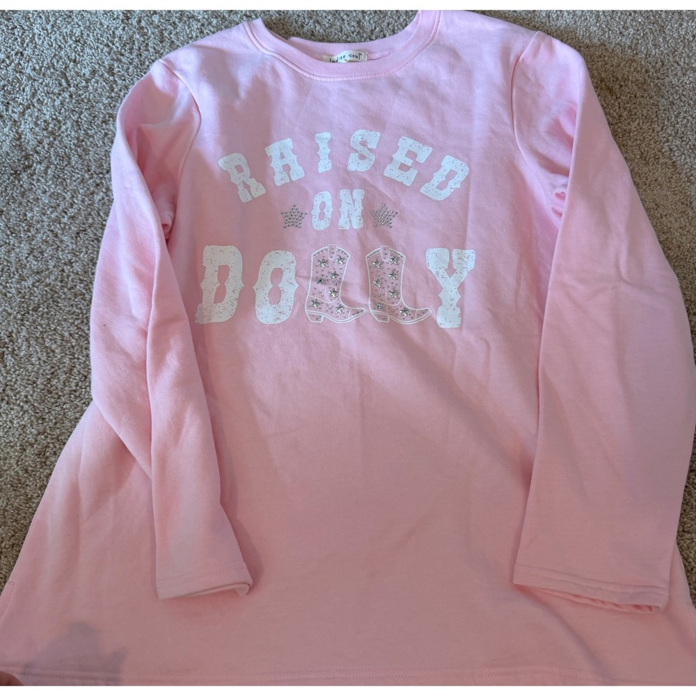 Indigo Soul Raised on Dolly Pink Rhinestone Cowboy Boot Sweatshirt Large